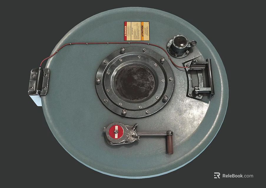 Circular Industrial Metal Device With Valve Red Indicator Wiring And Label 3d model 
