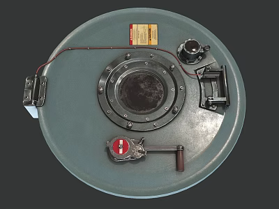 Circular Industrial Metal Device With Valve Red Indicator Wiring And Label 3d model