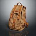 Brown Canvas Backpack with Leather Straps and Multiple Pockets for Everyday Use and Practical Style 3d model