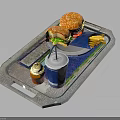 Delicious Fast Food Tray With Hamburger Fries Drink And Sauce