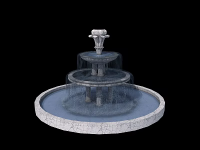 Three Tiered Stone Garden Ornament Fountain With Circular Base And Water Flow 3d model
