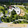 Scenic Residential Landscape with Green Lawns Trees Curved Walking Paths and Circular Leisure Area