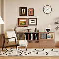 Cozy Accent Chair In Living Room With Bookshelf Framed Pictures Clock Floor Lamp And Plant