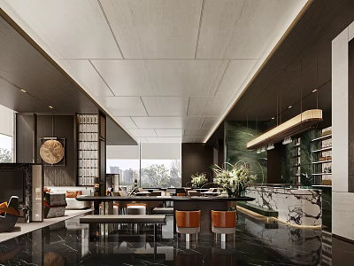 High End Modern Sales Office Interior Design With Marble Decor And Bright Comfortable Lounge Spaces 3d model