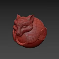 Golden Feline Head Ornament With Blue Transparent Sphere And White Patterns
