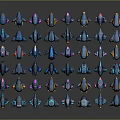 Colorful Transparent Fish Shaped Decorations in Blue and Purple Scattered on Black Background