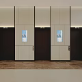 Modern Elevator Lobby with Sleek Wall Design Recessed Lighting and Marble Flooring 3d model