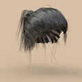 Decorative Ornament Set Including Black Ponytail Wig With Messy Hair Strands And Light Brown Backdrop