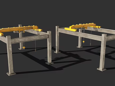 Industrial Heavy Duty Gantry Cranes With Yellow Beams And Gray Supports 3d model