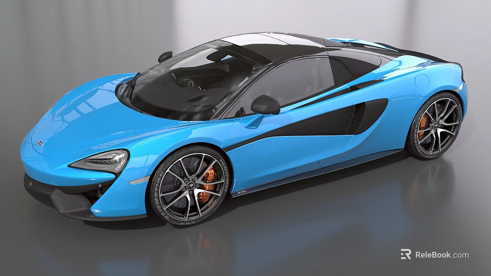 Blue McLaren Sports Car With Sleek Design Black Roof And Orange Brake Calipers 3d model 