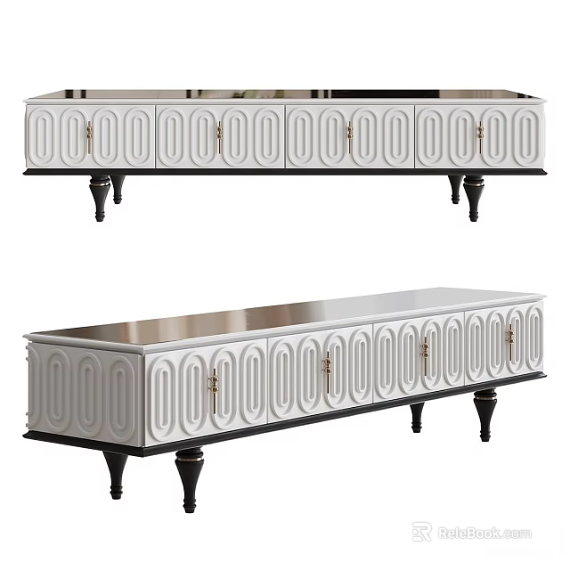 Modern White Black TV Stand With Oval Panel Doors And Sleek Top Surface 3d model