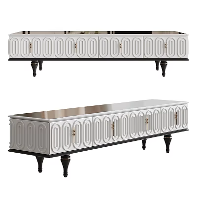 Modern White Black TV Stand With Oval Panel Doors And Sleek Top Surface 3d model