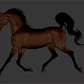 Brown Running Horse Sculpture With Flowing Mane And Tail On Gray Background
