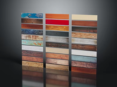 Wood And Stone Panel Samples With Various Colors And Textures Neatly Arranged In Three Columns 3d model