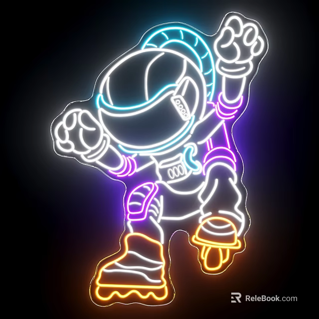 Astronaut Shaped Neon Decorative Light with Colorful Illuminated Design 3d model 