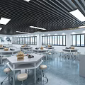 Modern School Laboratory Interior With Tables Stools Large Windows And Ceiling Lighting 3d model