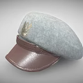 Gray Hat Featuring Gold Eagle Emblem And Brown Leather Brim With Buckle 3d model