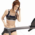 Woman Running On Treadmill In Tight Black Sportswear With Headphones