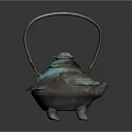Vintage Metal Decorative Container With Handle Lid And Three Feet Design