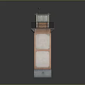 Light Colored Two Story Watchtower With Orange Trim Gray Base Green Windows And Top Railing