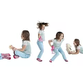 Five Young Girls Showing Different Sitting Poses On White Background