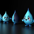 Blue Water Drop Shaped Decorative Ornament Set With Smiling Faces And Cute Arms