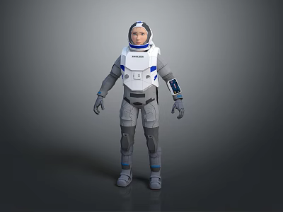 Man Wearing Blue And White Spacesuit With Helmet And Modern Design Details 3d model