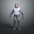 Man Wearing Blue And White Spacesuit With Helmet And Modern Design Details