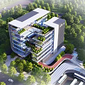 Modern Office Building Exterior Design With Glass Curtain Walls Greenery And Surrounding Trees