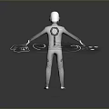 Futuristic Humanoid Astronaut Like Characters On Circular Platform With Data Streams 3d model