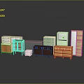 Assorted Furniture Pieces in Various Styles and Colors Including Dressers Cabinets and Bookshelves