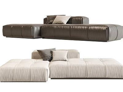 Modern Sectional Sofa in Dark Brown and Light Beige with Comfortable Cushions 3d model