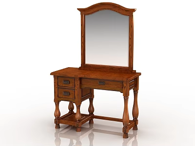 Classic Wooden Dressing Table with Mirror Drawers and Cabinet Traditional Design 3d model