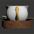 Decorative White Teacup And Milk Jug With Gold Trim On Wooden Tray Including Silver Spoon