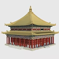 Traditional Chinese Ancient Architecture With Multi Tiered Structure Golden Roof Red Pillars And Ornate Eaves