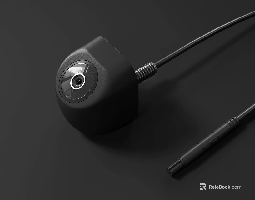 Black Projection Monitoring Device With Sharp Lens And Integrated Cable 3d model 