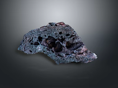 Natural Dark Stone and Wood Decorative Piece with Holes and Textured Surface 3d model