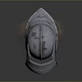 Armored Character With Medieval Metal Helmet Leather Neck Guard And Visible Face Headshot