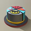 Superhero Themed Cake With Batman Superman Captain America Spider Man Logos And Spider Web Design
