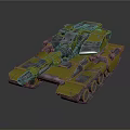 Modern Military Tank With Armored Body Cannon Tracks And Green Lights