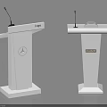 Two White Podiums Featuring Mercedes Logo And Branding Details On Black Background