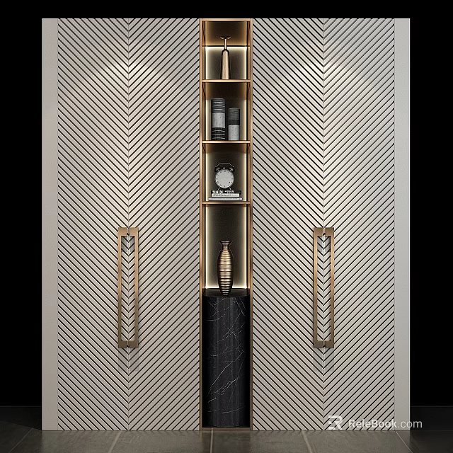 Elegant Modern Chest of Drawers With Gold Handles And Geometric Pattern Design 3d model 