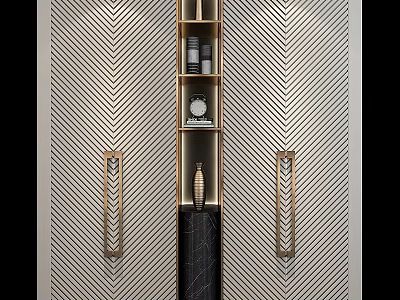 Elegant Modern Chest of Drawers With Gold Handles And Geometric Pattern Design 3d model