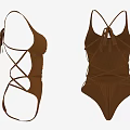 Brown Ribbed One Piece Swimsuit With Crossover Straps And Lace Up Design
