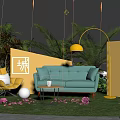 Photo Check In Spot With Green Plants Yellow Blue Sofas Round Balls And Lawn