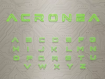 Green ACRONEA Lighting Set With Circuit Board Texture And Alphabet Letters 3d model