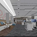 Modern Public Office Space With Open Workstations Sofa Seating And Decorative Wall 3d model