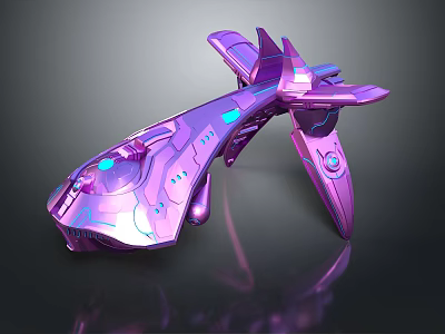 Futuristic Purple Spaceship Design With Glowing Blue Details For Space Exploration 3d model