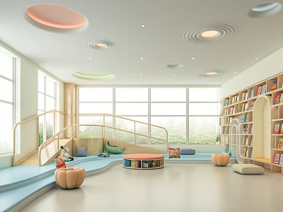 Artistic Children's Reading Space With Bookshelves And Playful Decor 3d model