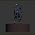 Blue Robot Model Standing On Red Circular Base Against Dark Background 3d model
